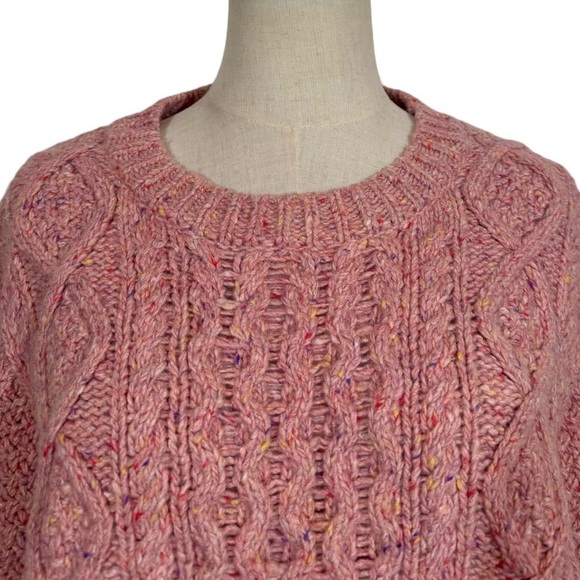 Alex Mill Button Side Aran Cable Knit Merino Wool Sweater in Dried Rose - Picture 7 of 14